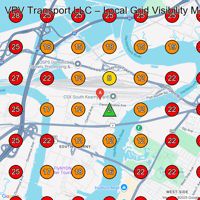 VPV Transport LLC GeoGrid visibility map for Logistics Service in Kearny